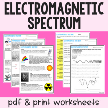 Preview of Electromagnetic Spectrum - Reading Comprehension Worksheets
