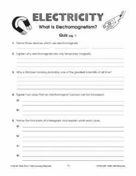 Electromagnetism Quiz Lesson Plan Grades 4-6 by On The Mark Press