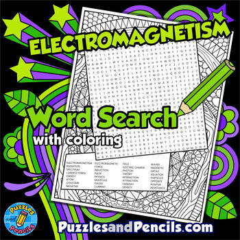 Preview of Electromagnetism Word Search Puzzle with Coloring Activity | Physics Wordsearch