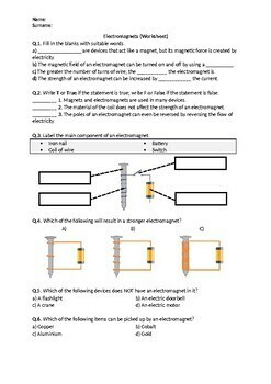 Preview of Electromagnets - Worksheet | Printable and Distance Learning
