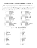 Electron Configuration - Chemistry Matching Worksheet - Form 2A