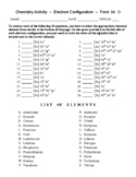 Electron Configuration - Chemistry Matching Worksheet - Form 3A