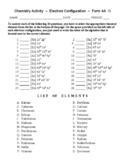 Electron Configuration - Chemistry Matching Worksheet - Form 4A