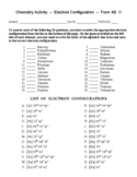 Electron Configuration - Chemistry Matching Worksheet - Form 4B