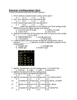 Preview of Electron Configuration Quiz