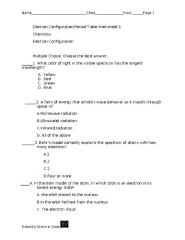 Preview of Electron Configuration Worksheet 1