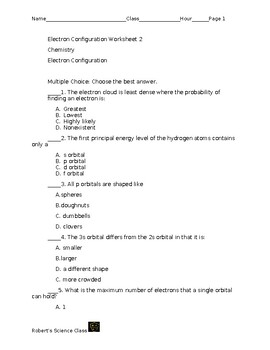 Preview of Electron Configuration Worksheet 2