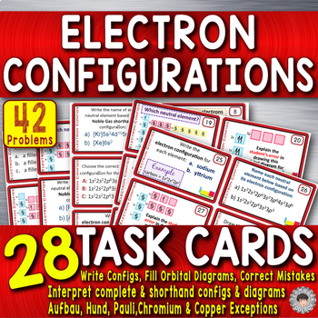 Preview of Electron Configurations - 28 TASK CARDS~ 42 Chemistry Problems