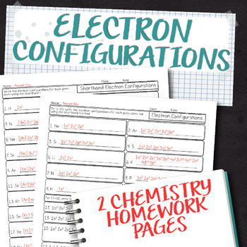 Preview of Electron Configurations Chemistry Homework Worksheets