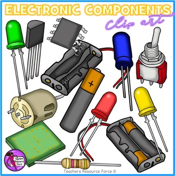 Preview of Electronic Components and circuit symbols realistic clip art