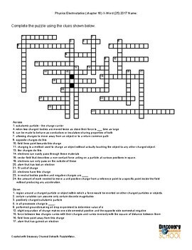 Preview of Electrostatics Electric Fields Crossword and Crash Course Video Guide