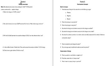 Preview of Electrostatics worksheets with answer keys