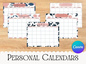 Preview of Elegant Boho Floral Patterned Monthly Calendars Blank Royal Blue Month Calendar
