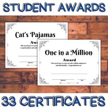 Preview of Elegant Idiom Awards: 33 Formal End of Year Student Certificates Black and White