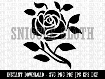 Elegant Rose Stem with Leaves Clipart Instant Digital Download