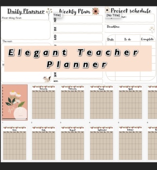 Preview of Elegant design teacher planner (daily/project schedule/weekly/calendar) Edible