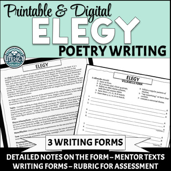 Preview of Elegy - Poetry Writing - Ode, Sonnet, & Villanelle Forms