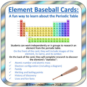 Preview of Periodic Table of Elements Worksheets: Element Baseball Cards Science Project