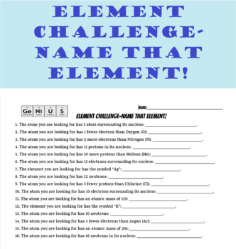 Preview of Element Challenge-Name That Element!-Periodic Table Practice