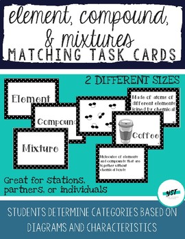 Preview of Element, Compound, Mixture Matching Task Cards