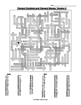 Element Crossword Puzzle (6 versions!) w/ Names and Symbols and Answer Key