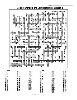 Element Crossword Puzzle (6 versions!) w/ Names and ...