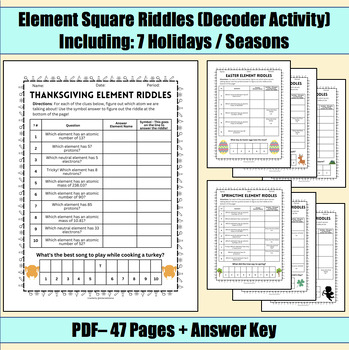 Preview of Element Square Riddles (Decoder Activity) - 7 Holidays / Seasons