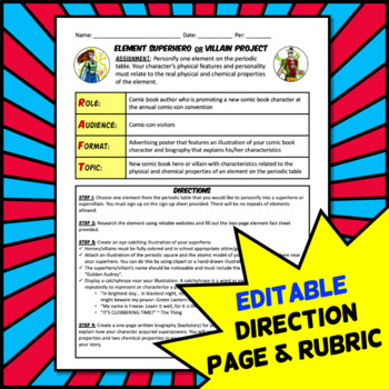 element superhero or villain project periodic table