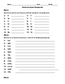 Preview of Element and Compound Practice