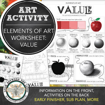 Preview of Elements of Art, Value, Worksheet Lesson Elementary, Middle, High Sub Plan