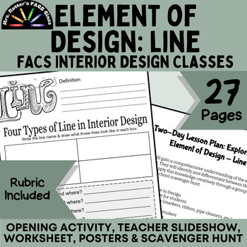 Preview of Element of Design: Line - Lesson, Slides, Worksheet , Poster & Hands-on Project