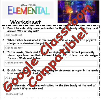 Preview of Elemental Movie Worksheet & CER (Claim, Evidence, Reasoning) Physical/Chemical