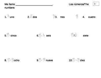 Elementary 1-10 Spanish Worksheet by Learning with Pepe and Lupe