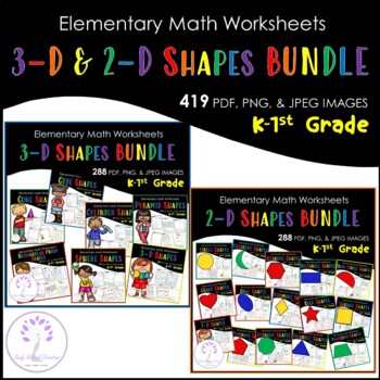 Preview of Elementary 3-D & 2-D SHAPES Worksheets BUNDLE