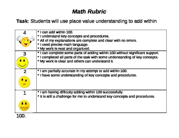 Preview of Elementary Addition Math Rubric (GREAT BARGAIN)