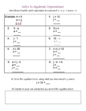Substitution in Algebraic Expressions Worksheet {BASIC - F
