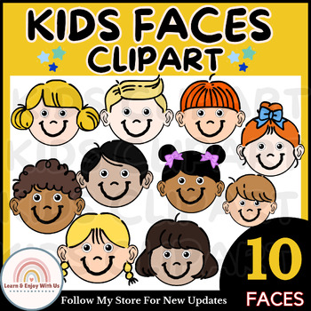 Preview of Elementary And Middle School Kids Happy Faces Clipart  |10 Different Happy Faces