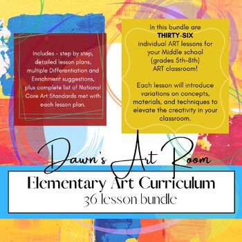Preview of Elementary Art Curriculum - 36 different Art Lessons  - KDG - 5th grade