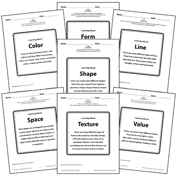 Preview of Elementary Arts - Elements of Art Book Bundle - Worksheets and Class printables