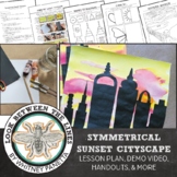 Elementary Art Lesson: Symmetrical Sunset Cityscape Mixed 