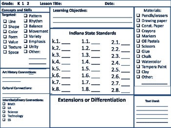 Preview of Elementary Art Lesson and Project Template (Indiana Academic Standards version)