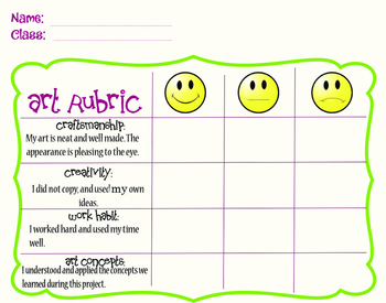 Preview of Elementary Art Rubric and Reflection Worksheet