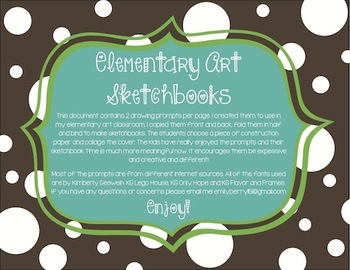  Elementary Art Sketchbook Pages with Drawing Prompts by 