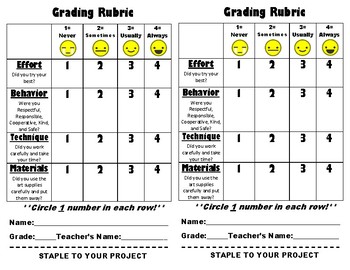 Preview of Elementary Art - Student Self-Evaluation Project Rubric