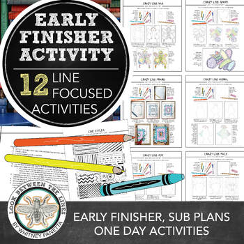 Preview of Elementary Art Sub Plan, Early Finisher, Line, Pattern Art Lesson Activity Pack