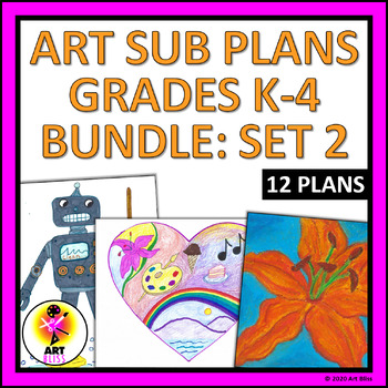 Preview of No to Low Prep Elementary Art Sub Lesson Plans Bundle (K-4) - Set 2