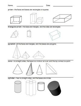 Preview of Elementary Beginning Geometry - 4 page packet - 3D shapes