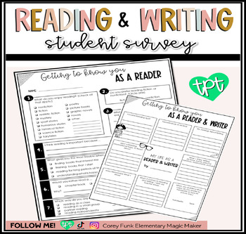 Preview of Beginning of the Year Reading and Writing Interest Survey or Inventory