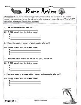 Elementary Biome and Habitat Reviews and Assessments by Mrs. Lane