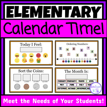 Preview of Elementary Calendar Time Morning Meeting Slides | Calendar Skills & Life Skills